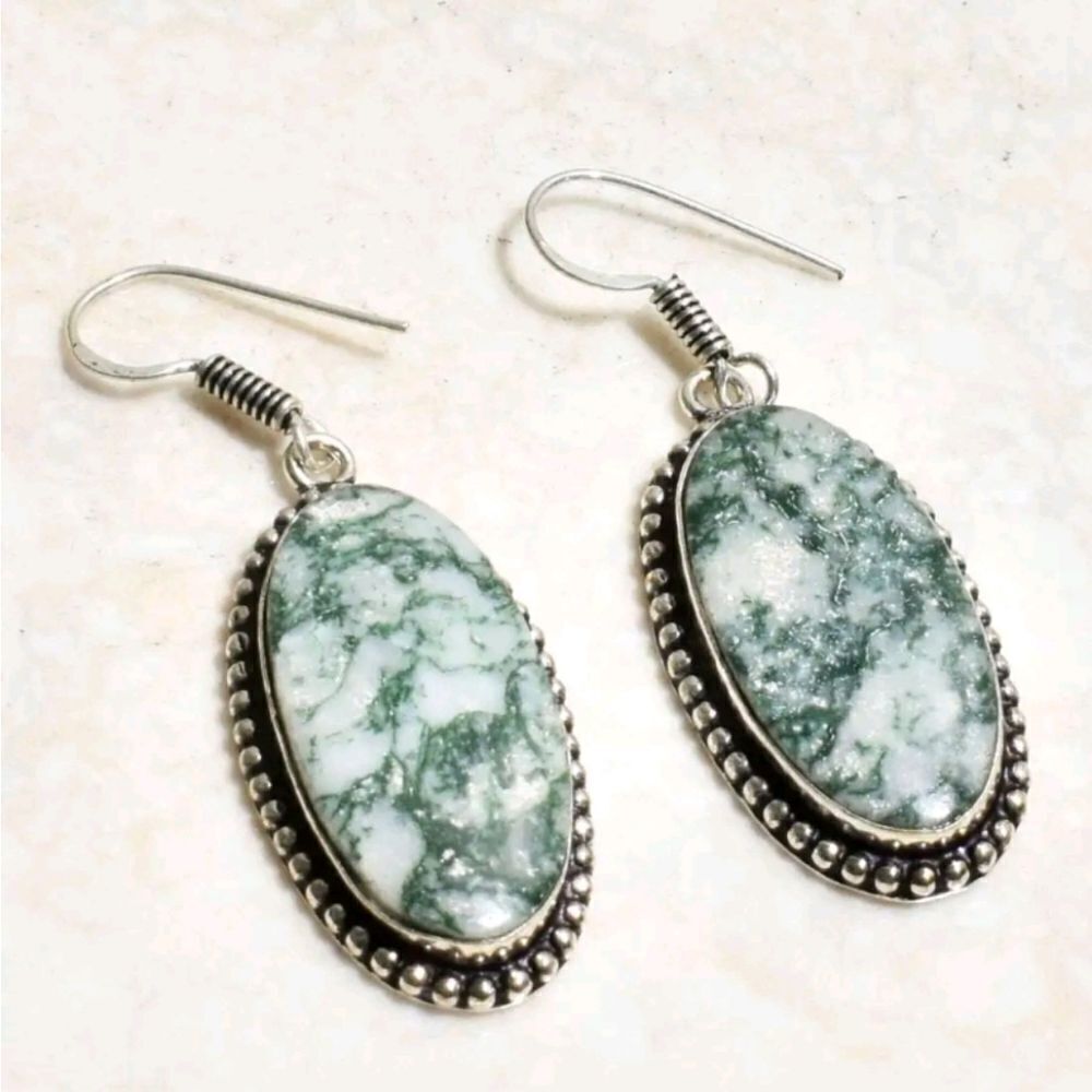 Tree Agate Handmade Drop Dangle Earrings Jewelry 1.95"